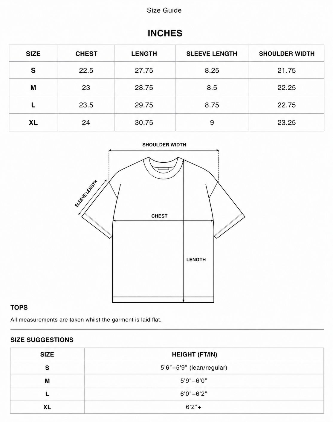 Size guide chart